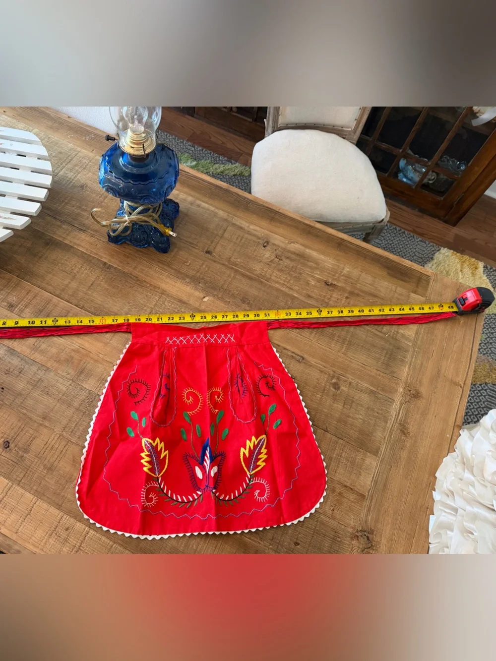 Vintage Folk Art Embroidered Half Apron. Dopamine | Southwestern | Portugese